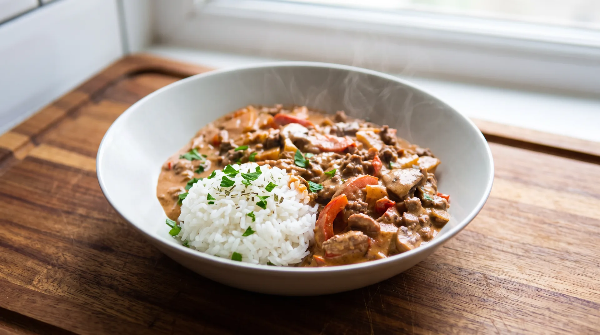 Stroganoff med ris fra Bygdas Matkasse